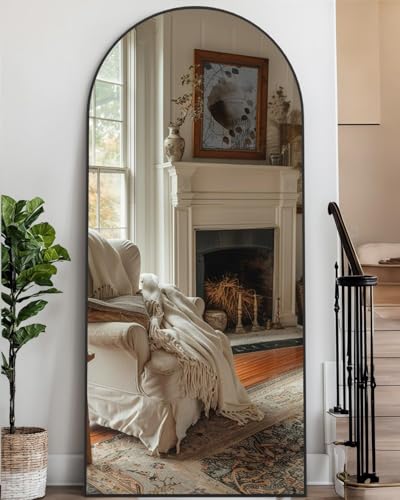 Full Length Arched Floor Mirror with Stand - 68 x 26 Inches, Black