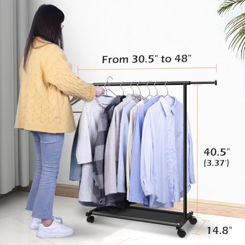 MISSLO Black Short Clothing Rack with Shelves & Wheels - Space-Saving Wardrobe, Kids & Adult Use
