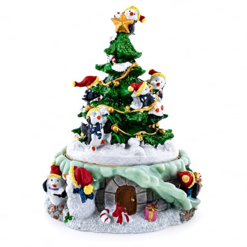 Animated Musical Penguin Christmas Tree Figurine with Rotating Music Box