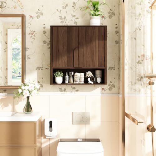 Rustown Wall Mounted Bathroom Cabinet - Dark Walnut with Rounded Edges & Curved Handles