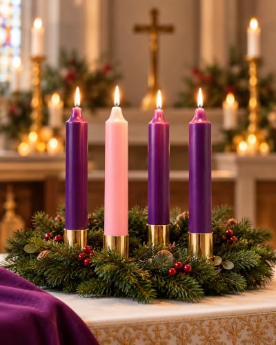 Advent Candle Set 4 Unscented 1.5in x 12in Purple Pink - Holds Not Included