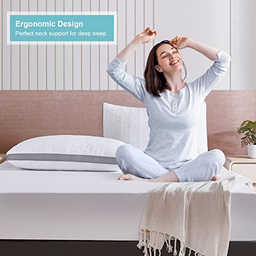 Queen Size Cooling Gusseted Pillow Set of 2 - Adjustable Memory Foam Support