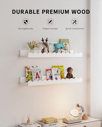 Shario Nursery Book Shelves, 4-Pack White Floating Shelves for Wall