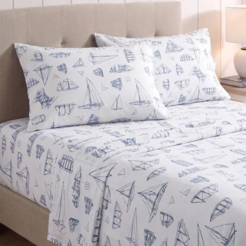 King Cotton Percale Sheet Set with Matching Pillowcases - Whitewood Sail Variation