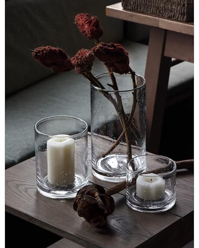 Bubbles Clear Glass Hurricane Candle Holders Set of 3 - H10, H7, H4 Inches with Variation H10, H7, H4