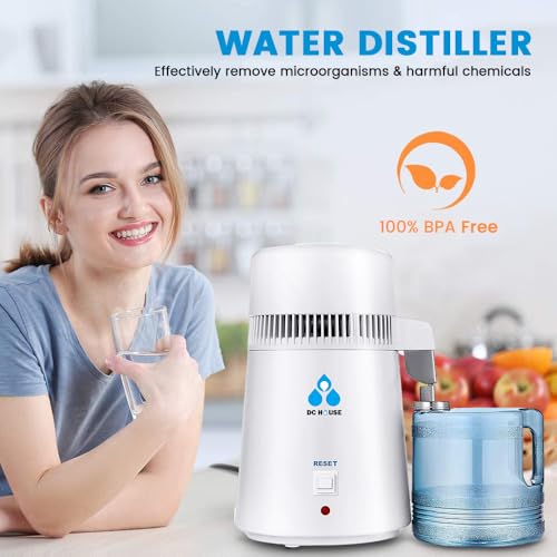White DC HOUSE 1 Gallon Water Distiller Machine, 750W Countertop Purifier