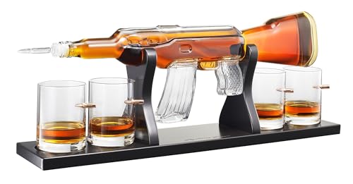 The Wine Savant Luxury AK47 Gun Decanter & Bullet Glasses Set - Whiskey, Bourbon, Tequila Gift for Men & Dad