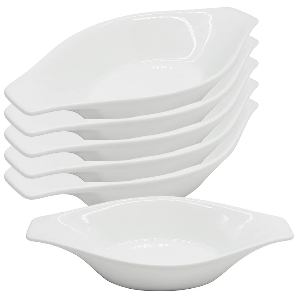 Chefcaptain Set Of 6 Porcelain Oval Casserole Dishes For Oven, 16 Oz Au Gratin Baking Dishes With Handles, Lead & Cadmium Free, Microwave Dishwasher Safe