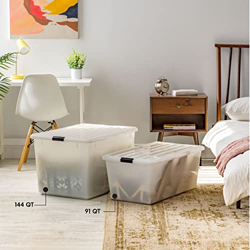 IRIS USA Pearl Stackable Storage Bins 3-Pack 144 Qt with Lids - Made in USA