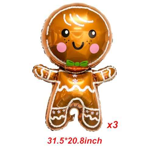 Christmas Balloons Decorations - Gingerbread Balloons Pink Candy Cane Balloon Gingerbread Man Foil Balloons for Winter Themed Christmas Party Decor Supplies