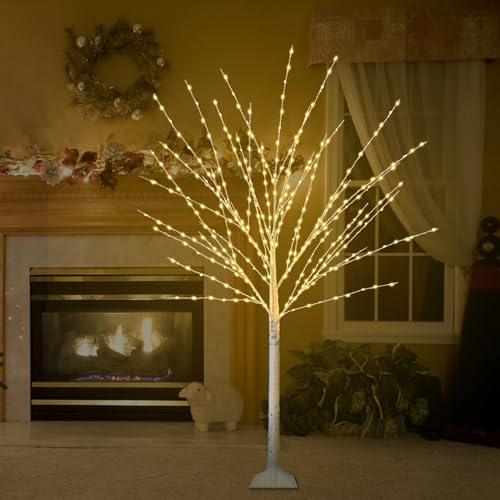 FastDeng 4ft Lighted Birch Tree 2-Pack with 880 LEDs, 8 Modes, Timer Remote – Indoor/Outdoor Prelit Xmas Trees