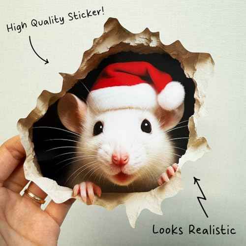 GRITKULTURE Removable Christmas Hat Mouse Hole Decal Sticker 5.1inch 2 Pack. Mouse Hole in The Wall Sticker with 3D Effect. Wall Decoration, Funny Gift, Potty Training, Santa Claus Prank (#2)