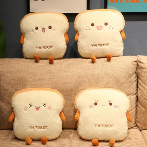 Sliced Bread Plush Pillow,Funny Toast Bread Stuffed Pillow,Adorable Expression Food Plush Nap Pillow with Hand Pocket Seat Cushion Great Gift Choice for Kids Adults (13.7 * 15.7)