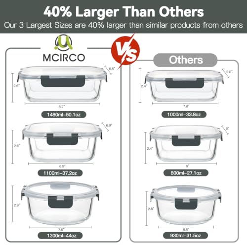 Glass Food Storage Containers Set - 30 Pieces with Lids, Gray