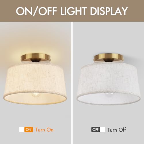 Beige 2 Pack Modern Ceiling Light Fixture 10 Inch Semi Flush Mount with Linen Shade