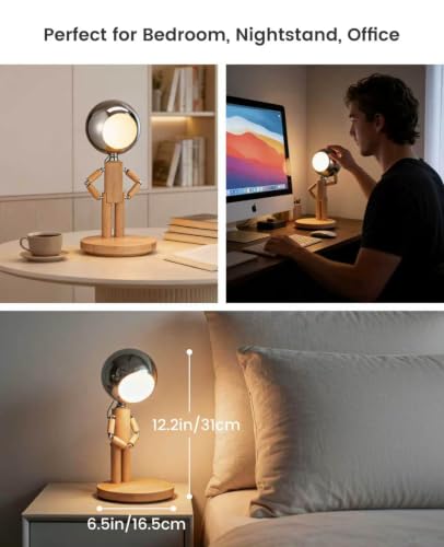 Vadifula Beech Wood Rechargeable Cordless Dimmable Desk Lamp - Touch Nightstand Light