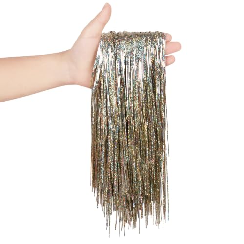 CCINEE Champagne Tinsel Icicles 2000 Strands Christmas Decorations 19.7"