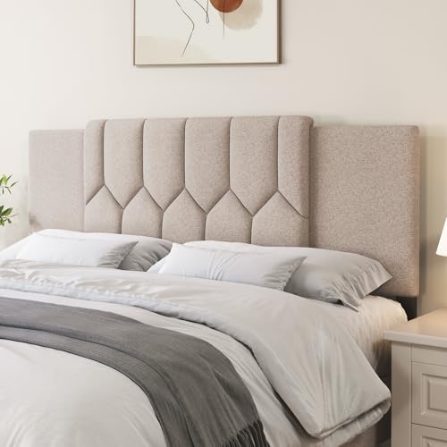 Salamir Upholstered Headboard for Full, Queen, King Beds - Beige, Adjustable Height & Width