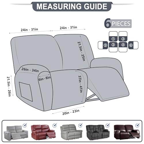 ANARACHON Brown 2-Seater Leather-Look Recliner Loveseat Cover, 6-Piece Stretch Slipcover