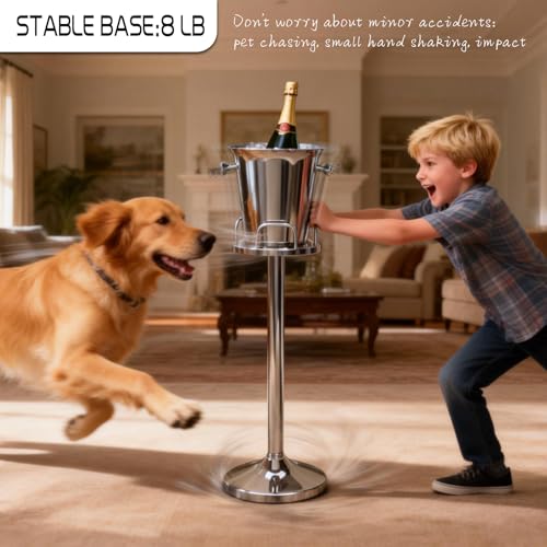 Silver Ice Bucket with Stand 5L Champagne Wine Cooler for Parties & Events