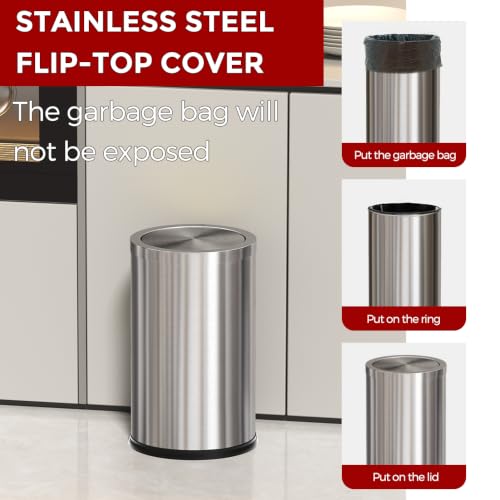 4.7 Gallon Stainless Steel Bathroom Trash Can with Swing Lid - Silver Variation