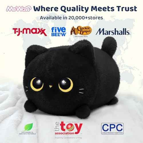 Mewaii Black Cat Plush, Cute Cat Plushies Toy, Soft Kitten Plushie Cuddle Pillow, Anime Plushie Doll, Cute Stuff Toys Gift for Girls, Boys and Males (8 Inch)