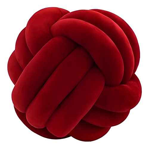 Knot Ball Pillows, Round Throw Pillow Cushion Home Decoration Soft Plush Pillow, Throw Knotted Ball Pillow Handmade Children Room Decoration Round Plush Toy Pillow (Dark Red,8.5"/22cm)
