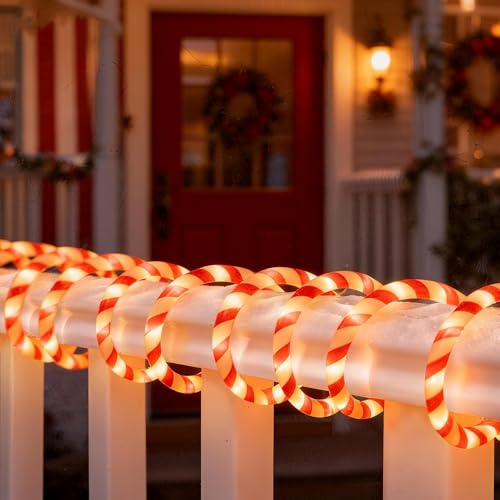 Vigdur Red Candy Cane Christmas Rope Lights 18FT 216 LEDs Outdoor Waterproof