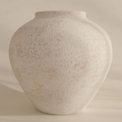SilkSerenade White Large Round Vase 11 Inch for Flowers & Centerpieces - Rustic Textured Matte Finish, Modern Farmhouse Decor