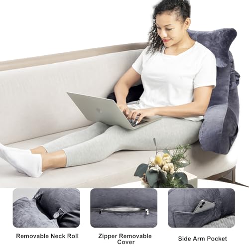 SLIGUY Reading Pillow for Sitting in Bed Couch Adult, Back with arm