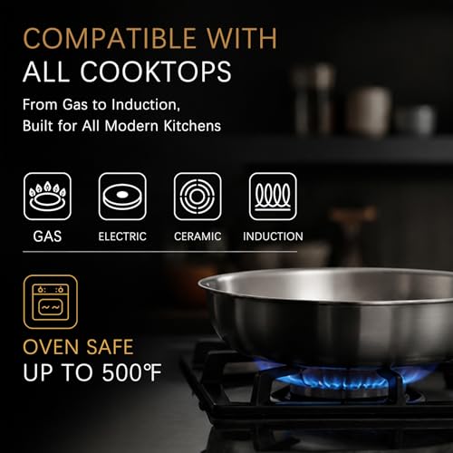10-Inch No-Coating Titanium Alloy Frying Pan with Lid - Handhaft, Hammered Surface
