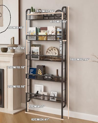 UMDONX Black Narrow 5-Tier Over-the-Door Bathroom Storage Rack, 24.4in Wide