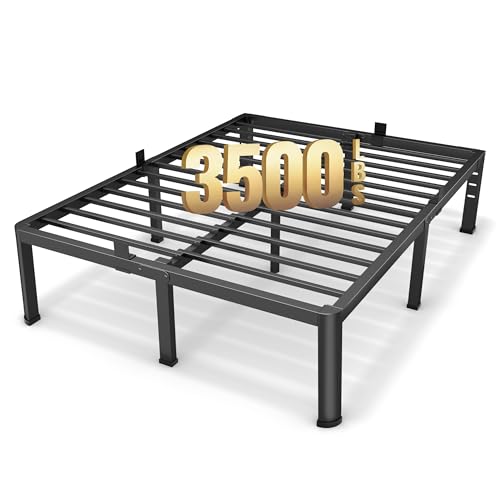 16 Inch Queen Size Metal Platform Bed Frame with Round Corners and Support Legs