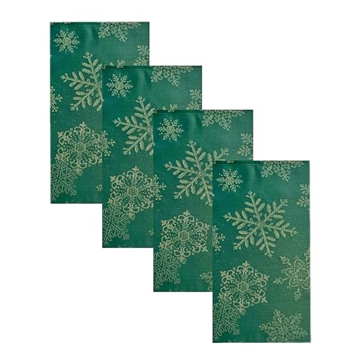 Newbridge Christmas Snowflake Fabric Napkins Set of 4 Hunter/Gold 17x17" Square