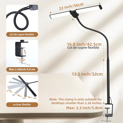 Motumen Black LED Desk Lamp for Home Office Eye-Care Clamp Light