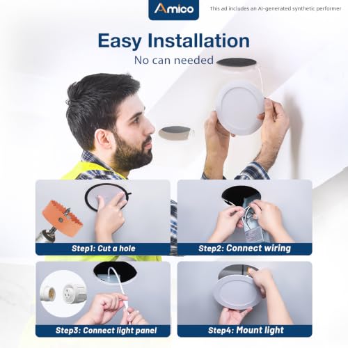 Amico 6 Pack 6 Inch LED Recessed Ceiling Lights, Dimmable, 5-CCT, 1050LM, White / 6 Inch
