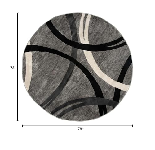 Rugshop Wavy Circles Jute Backing Living Room Bedroom Round Rug Gray