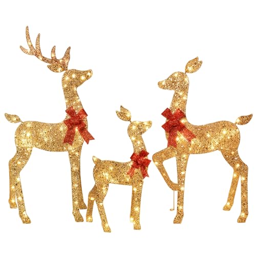 4FT Gold Lighted Christmas Reindeer Family Set - Outdoor Yard Decor with 145 LED Lights