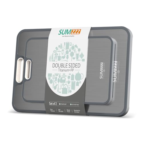 Double Sided Food Grade Titanium & PP Cutting Board Set - Silver, 2 Sizes