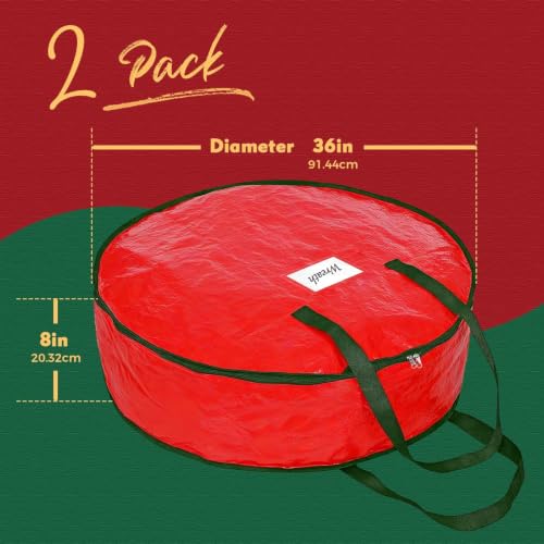 DeckTheHalls 36 Inch Christmas Wreath Storage Container – 2 Pack, PE Woven Storage Bags