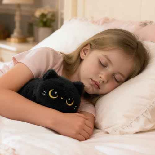 Mewaii Black Cat Plush, Cute Cat Plushies Toy, Soft Kitten Plushie Cuddle Pillow, Anime Plushie Doll, Cute Stuff Toys Gift for Girls, Boys and Males (8 Inch)