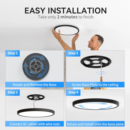 LED Flush Mount Ceiling Light 12 Inch, Super Slim 3200lm 5000K - Black 6 Pack