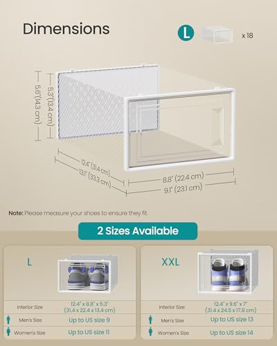 SONGMICS Clear Plastic Shoe Storage Boxes Pack of 18 - Transparent + White Variations