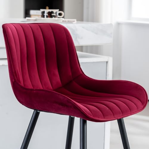 Whiterye Velvet Upholstered Set of 2 Counter Bar Stools - Burgundy