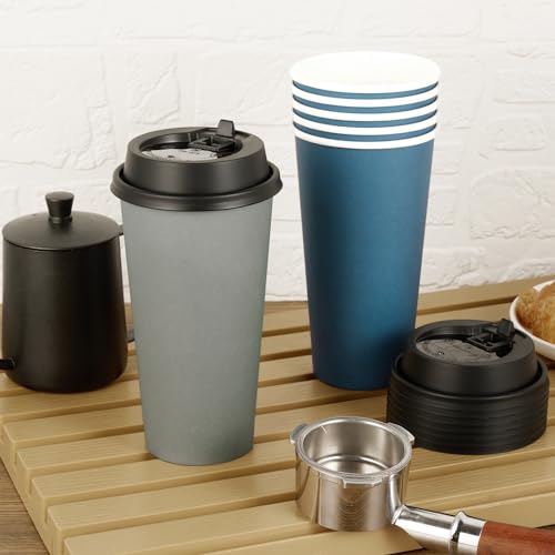 20 oz Disposable Paper Coffee Cups with Lids - Blue & Gray Variation