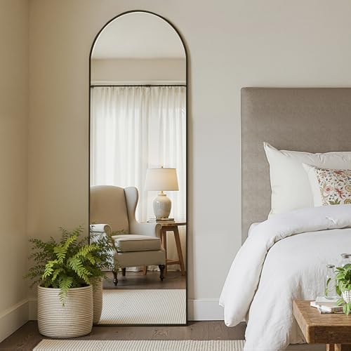 Full Length Arched Floor Mirror 64 x 21 Inches Black Standing Wall Mount