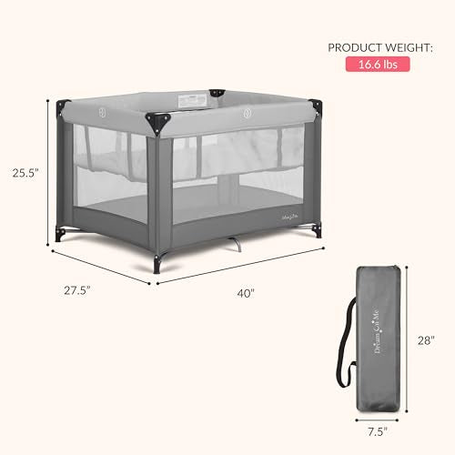 Dream On Me Zazzy Portable Baby Playard with Bassinet - Grey, Travel Carry Bag