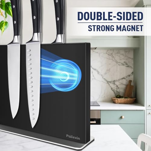 Pailexin 12-Inch Black Magnetic Knife Holder Stainless Steel Wall Mount