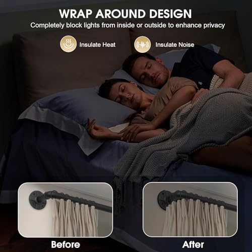 Adjustable Blackout Curtain Rod 66-120 Inch Wrap Around Heavy Duty Metal Rod - Modern Room Darkening Drapery for Windows & Dividers - Variation: 32-120 Inches