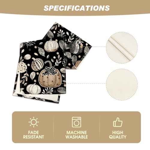Artoid Mode Harvest Pumpkin Darkness Floral 210 GSM Fall Table Runner, Seasonal Autumn Kitchen Dining Table Decoration for Home Party Decor 13x120 Inch